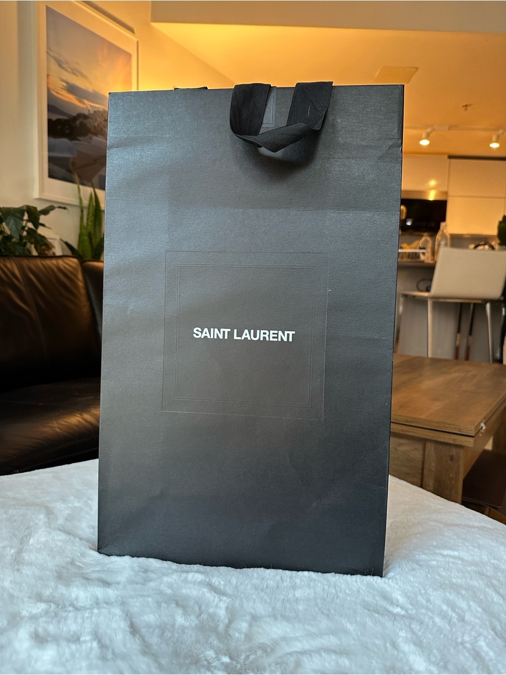 Saint Laurent | From InStore Large Black Paper Shopping Bag with Ribbon Handles